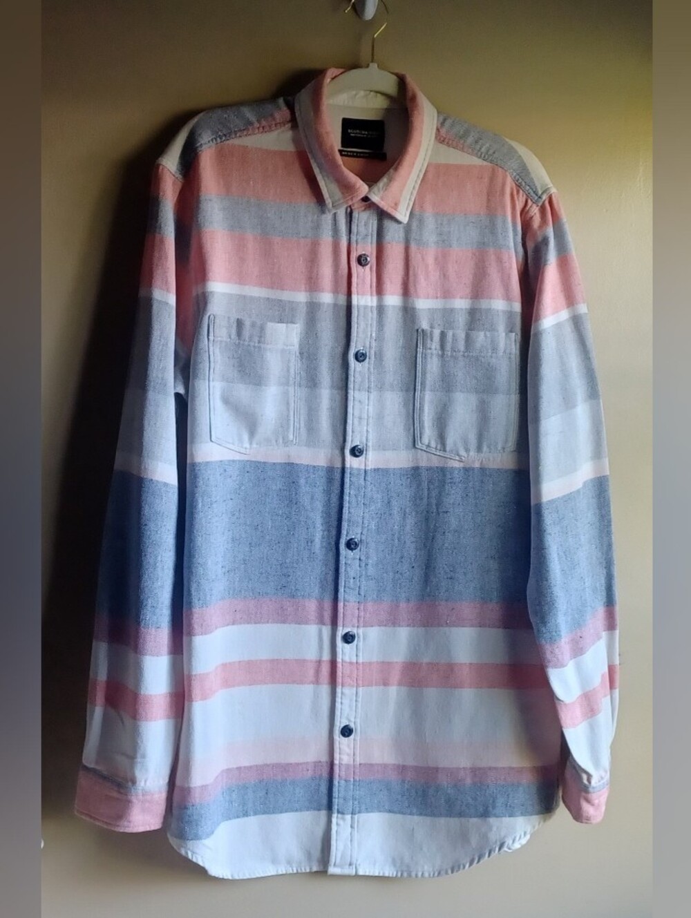 SCOTCH & SODA textured Cotton Striped Button Down Front Shirt Men's XL